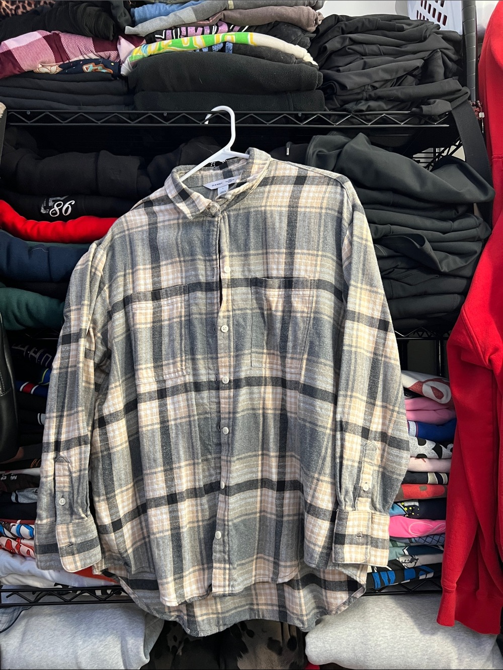 NWOT Women’s boyfriend Gray Plaid Button-Up Shirt - Casual Long Sleeve